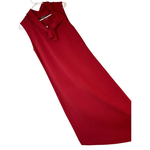 Adrienne Vittadini Red Gloss Sleeveless Bow Neck Midi Dress Large RB10144 $138 - Picture 1 of 9
